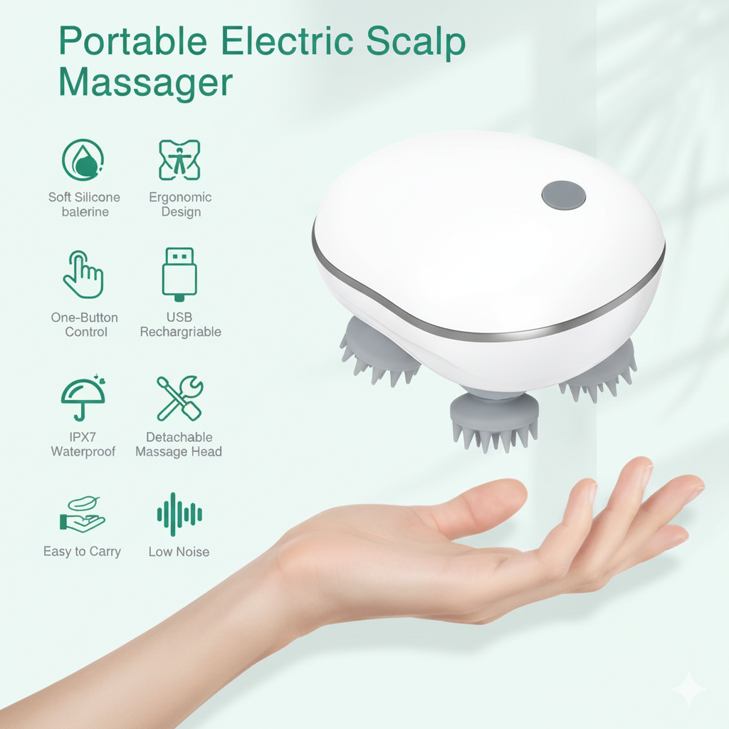 Electric Scalp Massager for Hair Growth & Relaxation – Head & Body Massager for Humans & Pets