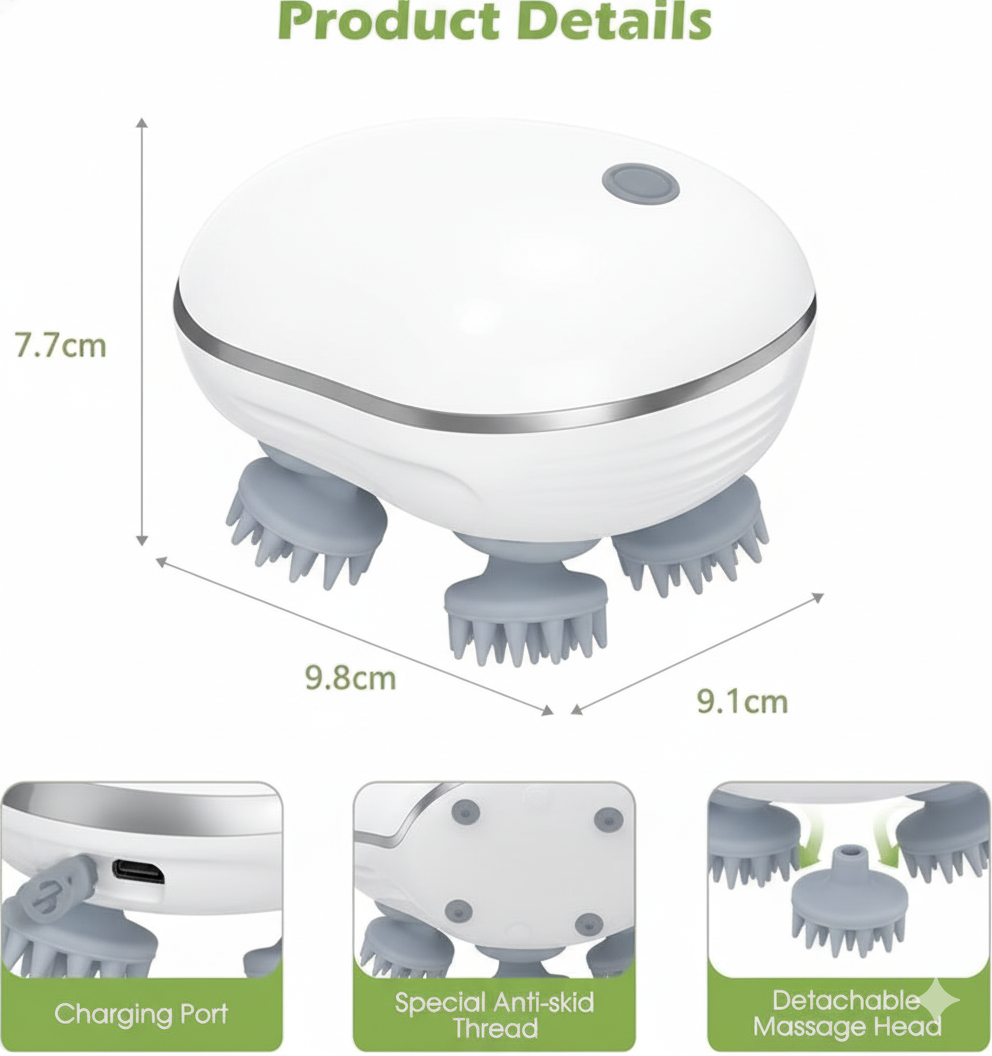 Electric Scalp Massager for Hair Growth & Relaxation – Head & Body Massager for Humans & Pets